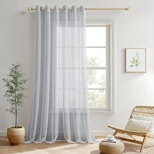 1 Panneaux Couleur Pure Rideaux De Fenêtre Transparents Lisse Élégant Panneaux Voile De Fenêtre Rideaux Traitement pour Chambre Salon à Oeillets 228×2 Gris