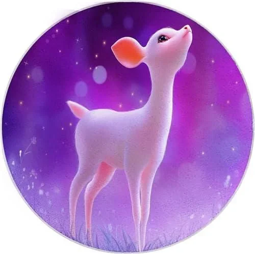 160 cm Violet Tapis Rond Salon, Étoiles Animaux Cerfs Imprimé Tapis de Sol Antidérapant, Dessin Animé pour Chambre Cuisine Balcon Terrasse Salle à Man