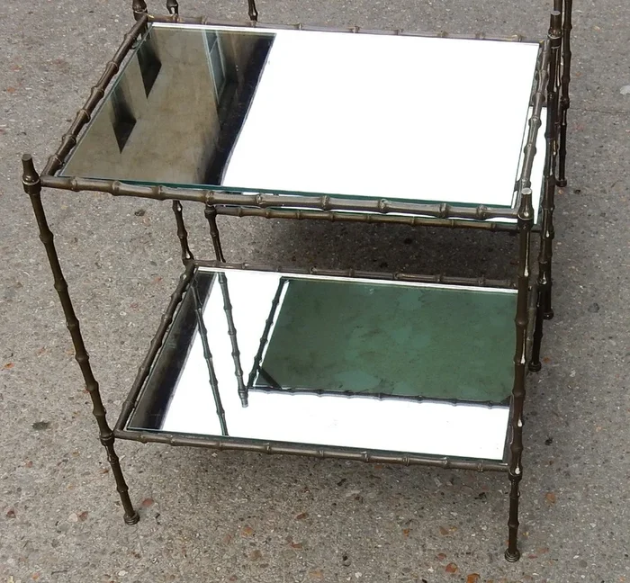 1950/70′ Paire De Bouts De Canapé En Bronze Maison Baguès Décor Bambou 51 X 37 Cm
