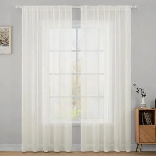 2 Panneaux Couleur Pure Rideaux De Fenêtre Transparents Lisse Élégant Panneaux Voile De Fenêtre/Rideaux/Traitement pour Chambre Salon Tige de Poche 14 Blanc