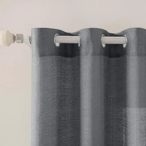 2 Panneaux Rideaux Lin Imitaion Rideau De Fenêtre Semi-Transparents Lisse Élégant Décoration Panneaux Voile De Fenêtre Durable Traitement pour Chambre Gris