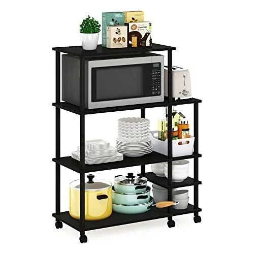 21028AMBK Chariot de Rangement de Cuisine sans Outil à 4 Niveaux Large, Engineered Wood, Americano/Noir, 39,6 (P) x 89,4 (L) x 117,1 (H) cm