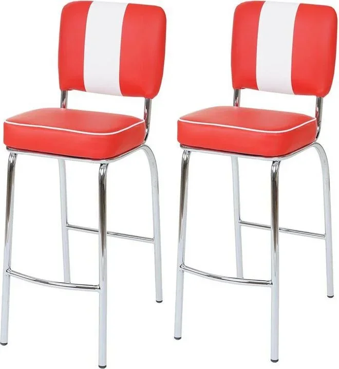 2x tabouret de bar Avellino, chaise de comptoir, design rétro des années 50, similicuir, rouge / blanc