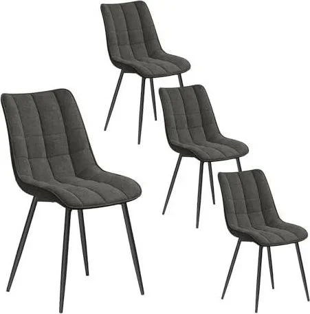 4 X Chaise de Salle à Manger Chaise de Cuisine Assise rembourrée en Lin épais Pieds en métal,Gris Foncé BH206dgr-4