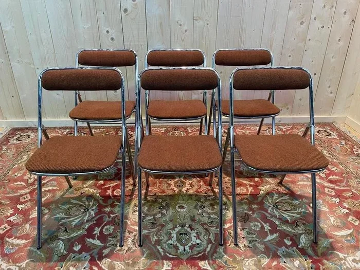 6 Chaises Pliables Chromées 1970