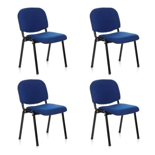 704510 Lot de 4 chaises visiteurs XT 600 Revêtement Tissu Bleu Chaise de conférence rembourrée, empilable