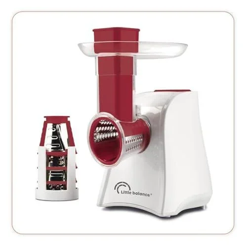 8701 Easy Veggie, Découpe légumes électrique 4 en 1, Râper émincer trancher gratter, Large plateau sur goulotte, 5 accessoires en acier inoxydable amo Blanc