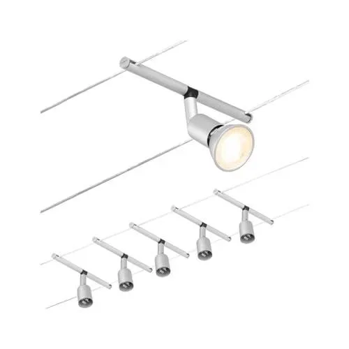 94442 CorDuo Set Système de Câbles Salt DC 5 x 10 watts max, Éclairage Extensible Chrome Mat Câble Matière Plastique GU5,3 Système de Câbles sans Ampo Argenté