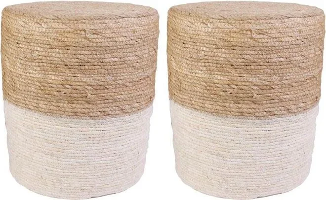 Altobuy – estany – Lot de 2 Poufs Ronds Tressés Naturel et Beige