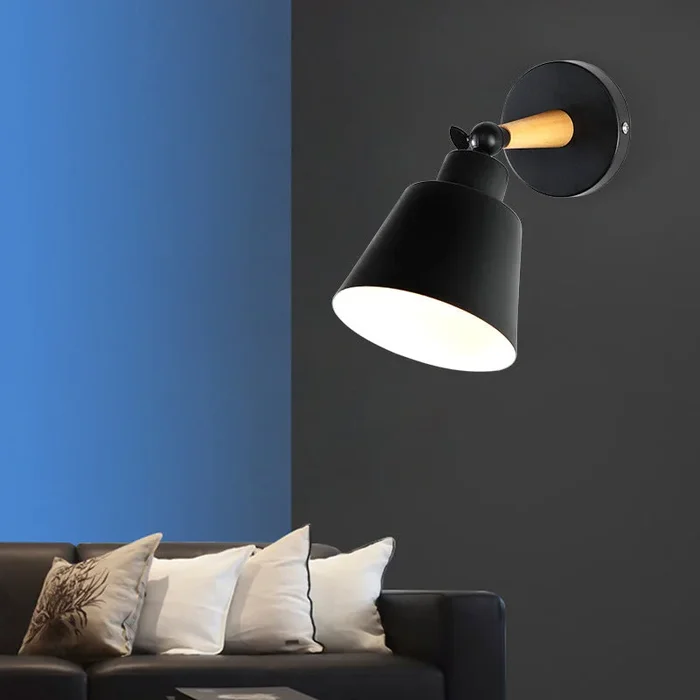 Applique murale à 1 lumière, Style moderne, abat-jour en métal, lampe murale en noir pour le salon