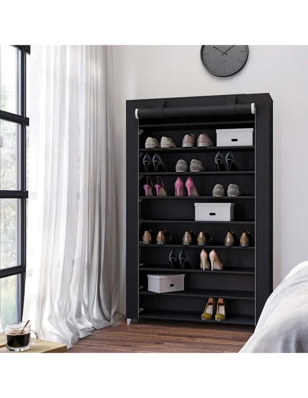 Armoire à Chaussures Meuble à Chaussures Noir 100 x 28 x 162 cm