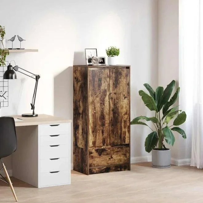 Armoire avec tiroir chêne fumé 55,5x34x119,5 cm bois ingénierie Vidaxl