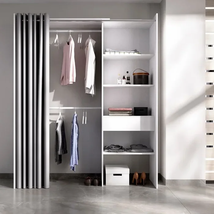 Armoire vestimentaire avec rideau et tiroir – Fanmeubles