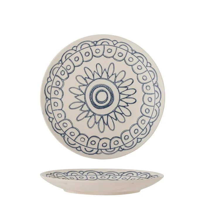 Assiette en érable, bleue, faïence