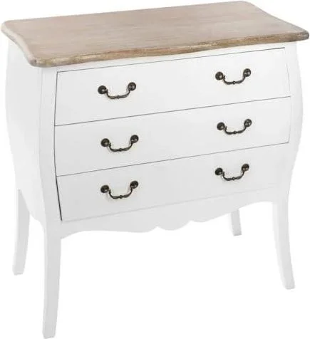 Atmosphera – Commode Chrysa Blanche et Bois – 75x38x76 cm, 3 Tiroirs, Style Romantique – Meuble de Rangement pour Chambre, Salon