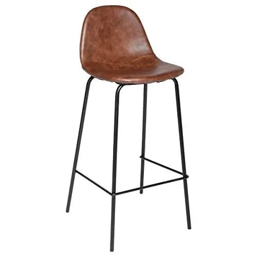Atmosphera – Lot de 2 Tabourets de Bar Vladi – Cognac Effet Cuir, Pieds en Métal, H 95 cm, Style Rétro – pour Cuisine, Îlot Central Marron