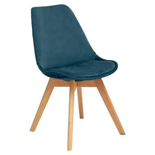 Atmosphera Créateur dIntérieur – Chaise Baya Bleu Canard – Velours et Hêtre – Salle à Manger, Cuisine, Bureau, Salon – Confortable Coussin Intégré