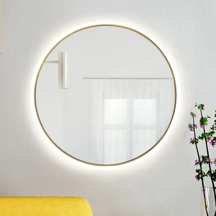 Baltica Design – Miroir LED mural pour salle de bains avec éclairage BRIGHT LED/15W/230V 4500K, Ø 100 cm, IP65, finition dorée