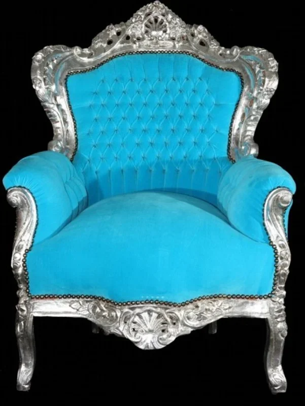 Baroque armchair King Turquoise / Silver