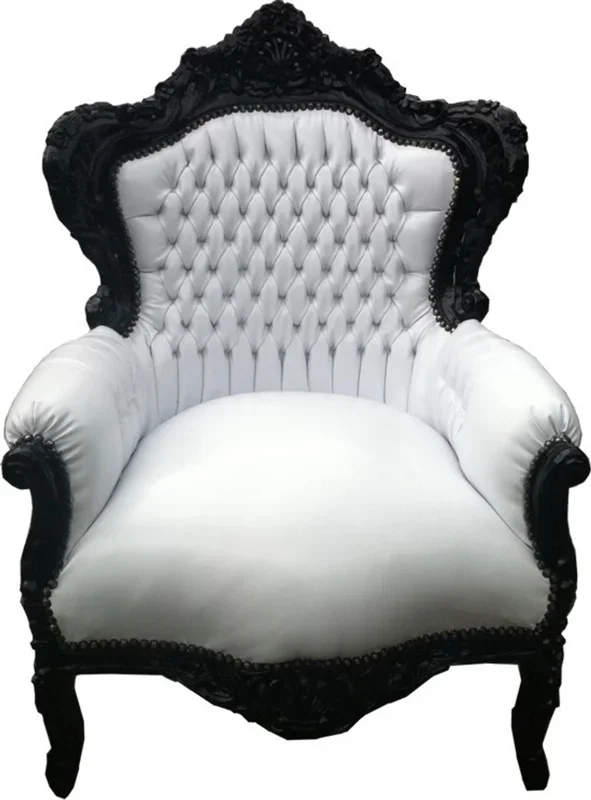 Baroque Armchair « King » white / black leather look