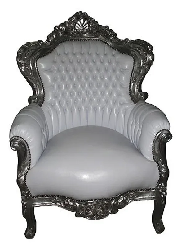 Baroque Armchair « King » White / Silver