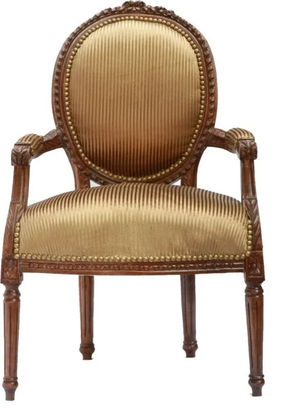 Baroque salon chair Brown-Okka / Gold stripe / brown Mod2