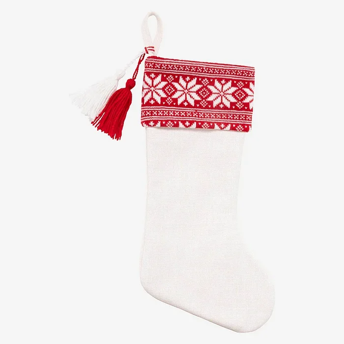 Barou – Décoration de Noël – Chaussette tricotée – Blanc et rouge (Lot de 12)