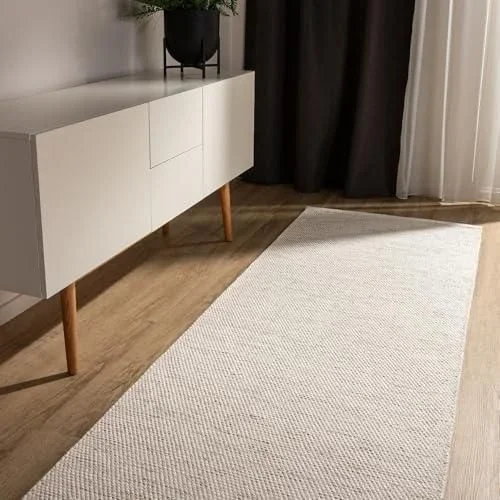 Basic Tapis Coton Tissé à la Main Ron – Crème 80×250 cm – 100% Naturel – Style: Uni, Minimaliste – Entretien Facile pour Salon Chambre