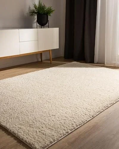 Basic Tapis Poil Long Sohari – Crème 120×170 cm – Lavable – Minimaliste – Doux – pour Chambre, Couloir, Salle à Manger – Compatible avec Chauffage au