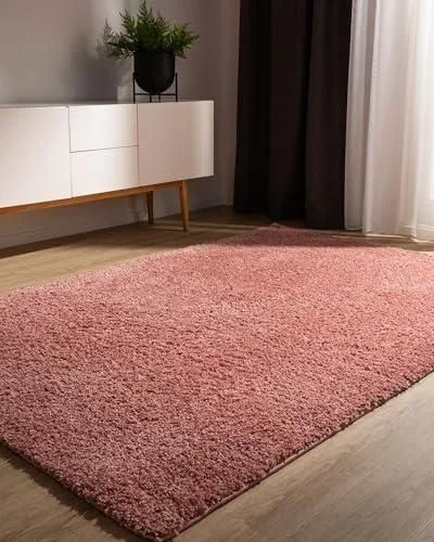 Basic Tapis Poil Long Sohari – Rose 160×230 cm – Lavable – Minimaliste – Doux – pour Chambre, Couloir, Salle à Manger – Compatible avec Chauffage au S