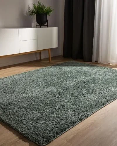 Basic Tapis Poil Long Sohari – Vert Clair 160×230 cm – Lavable – Minimaliste – Doux – pour Chambre, Couloir, Salle à Manger – Compatible avec Chauffag
