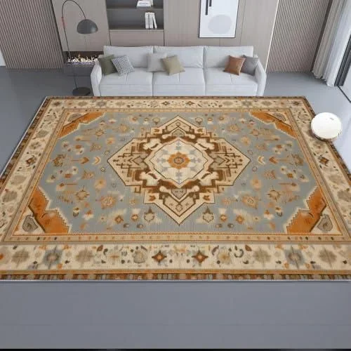 Beige Tapis pour Salon 140 x 200 cm, Lavables avec Dos Antidérapant, Tapis à Poils Courts Imprimé Traditionnel Géométrique Tapisserie pour Cuisine Sal