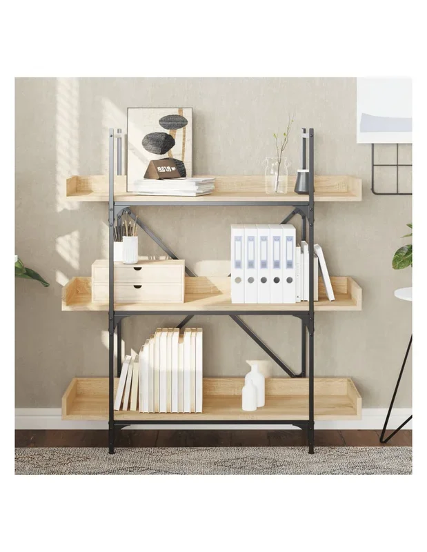 Bibliothèque 3 Niveaux Chêne 100x33x108,5 cm Etagère de Rangement