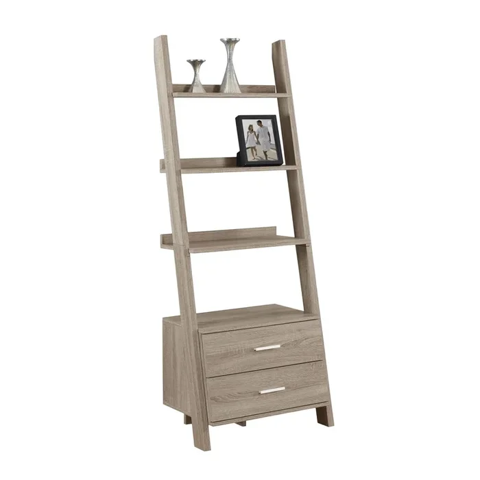 BIBLIOTHÈQUE – 69″H / ÉCHELLE TAUPE FONCÉ AVEC 2 TIROIRS DE RANGEMENT