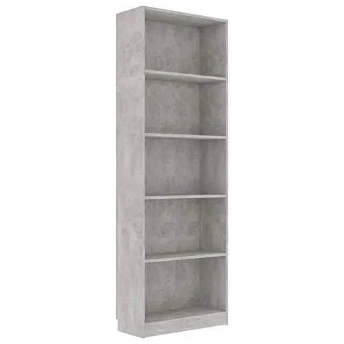 Bibliothèque à 5 Niveaux, Meuble de Rangement avec Étagère, Armoire à Livres Salon Salle de Séjour Intérieur, Gris Béton Bois dIngénierie