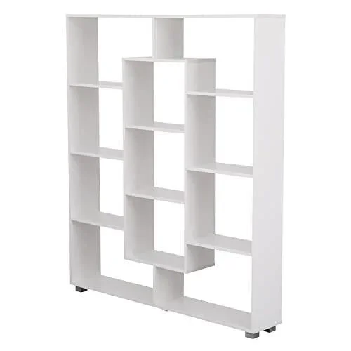 Bibliothèque avec 11 emplacements, Blanche Emily. Meuble de Rangement au Design Moderne pour Salon Chambre ou Bureau. Étagères de rangements pour Livr