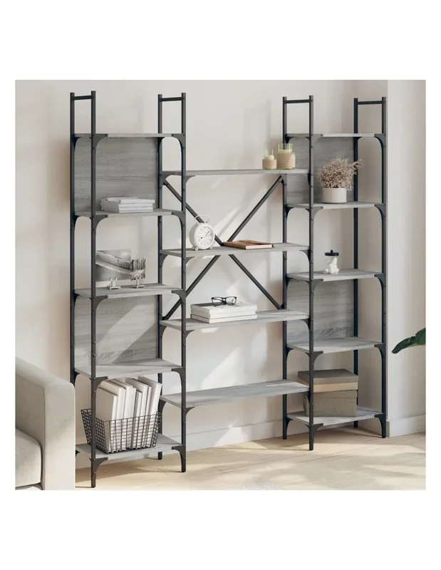 Bibliothèque Chêne Gris Étagère de Rangement 166,5 cm Bois