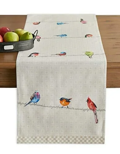 Birdies on Wire Chemin de Table 100 % Coton pour fêtes Dîner Vacances Cuisine Printemps/Été (50cm x 150cm)