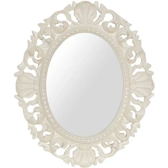 Biscottini – miroir mural en bois avec finition blanc antique fabriqué en italie