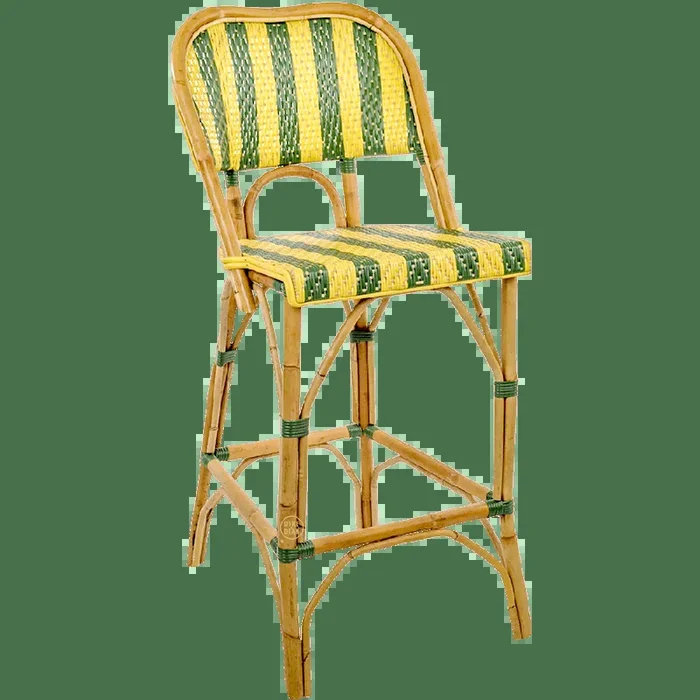 BISTRO RATTAN BAR CHAIR STRIPES YELLOW GREEN
