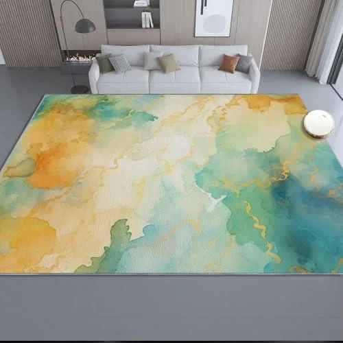 Bleu Tapis pour Salon 160 x 230 cm, Lavables avec Dos Antidérapant, Tapis à Poils Courts Imprimé Aquarelle Abstrait Tie-Dye pour Cuisine Salle à Mange