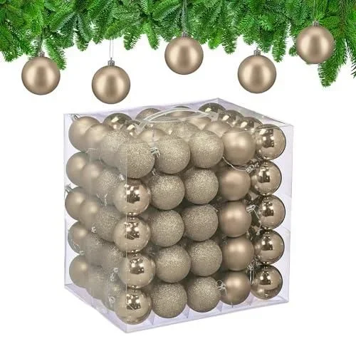 Boule de Noël, lot Pratique de 50, en Plastique Robuste, pour Le Sapin, diamètre : 6 cm, Champagne Crème