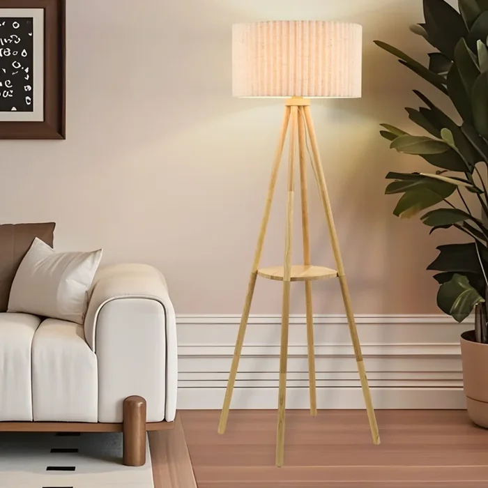 Brilagi – Lampadaire NORDIC WAVE 1xE27/15W/230V hévéa/lin