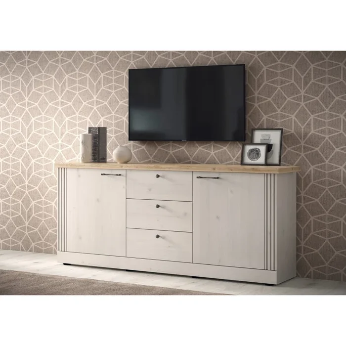 Buffet/bahut contemporain 211 cm chêne blanc Elbeth