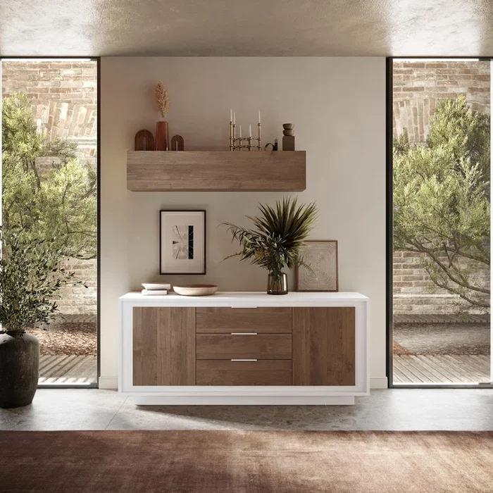 Buffet/bahut moderne 180 cm laqué blanc mat/mercure Rosine
