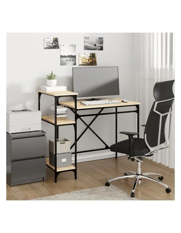 Bureau avec Étagères Chêne et Noir 105x50x90cm Industriel