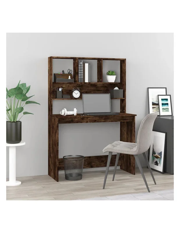 Bureau avec Étagères Chêne Fumé 102x45x148 cm