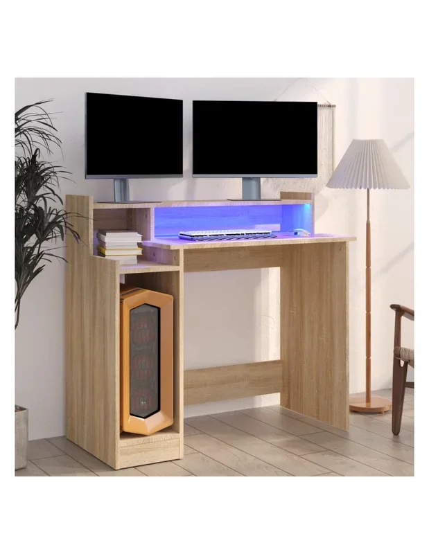 Bureau avec Lumières LED Chêne 97x45x90 cm