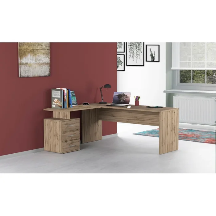 Bureau d&rsquo;angle moderne chêne wotan Sevina