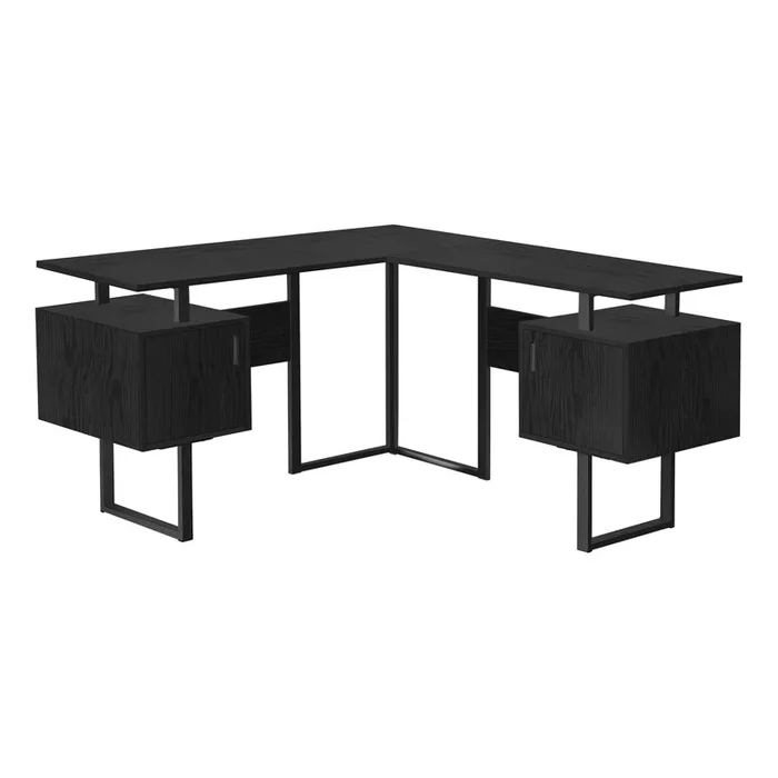 BUREAU D’ORDINATEUR – 58″L / CHENE NOIR / COIN METAL NOIR ( Meuble Mtl )